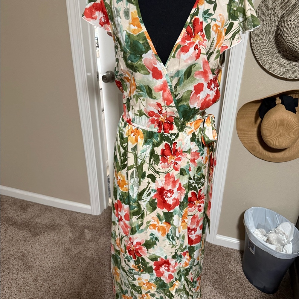 Floral Wrap Maxi Dress - Red, Green, Yellow